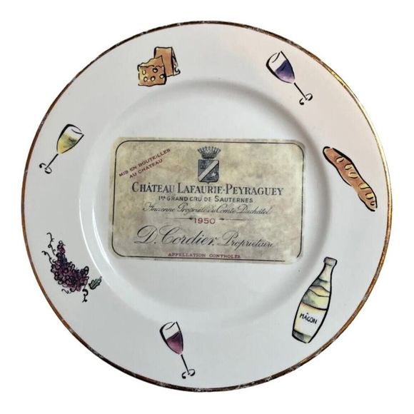 Rosanna Chateau Haut Bages & Lafaurie-Peyraguey 8 Plate Set 7” Italy Gold Rim - Picture 10 of 14